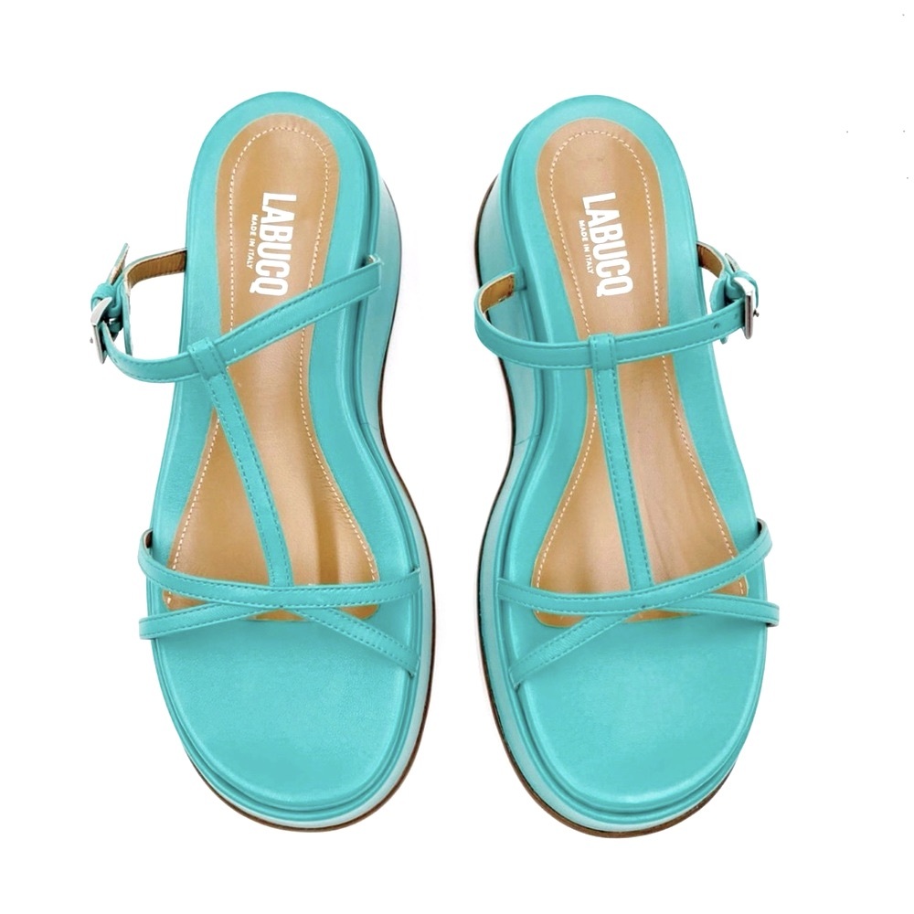 LABUCQ Page Sandals Nappa Leather Platform Turquoise Blue Women’s Size 40